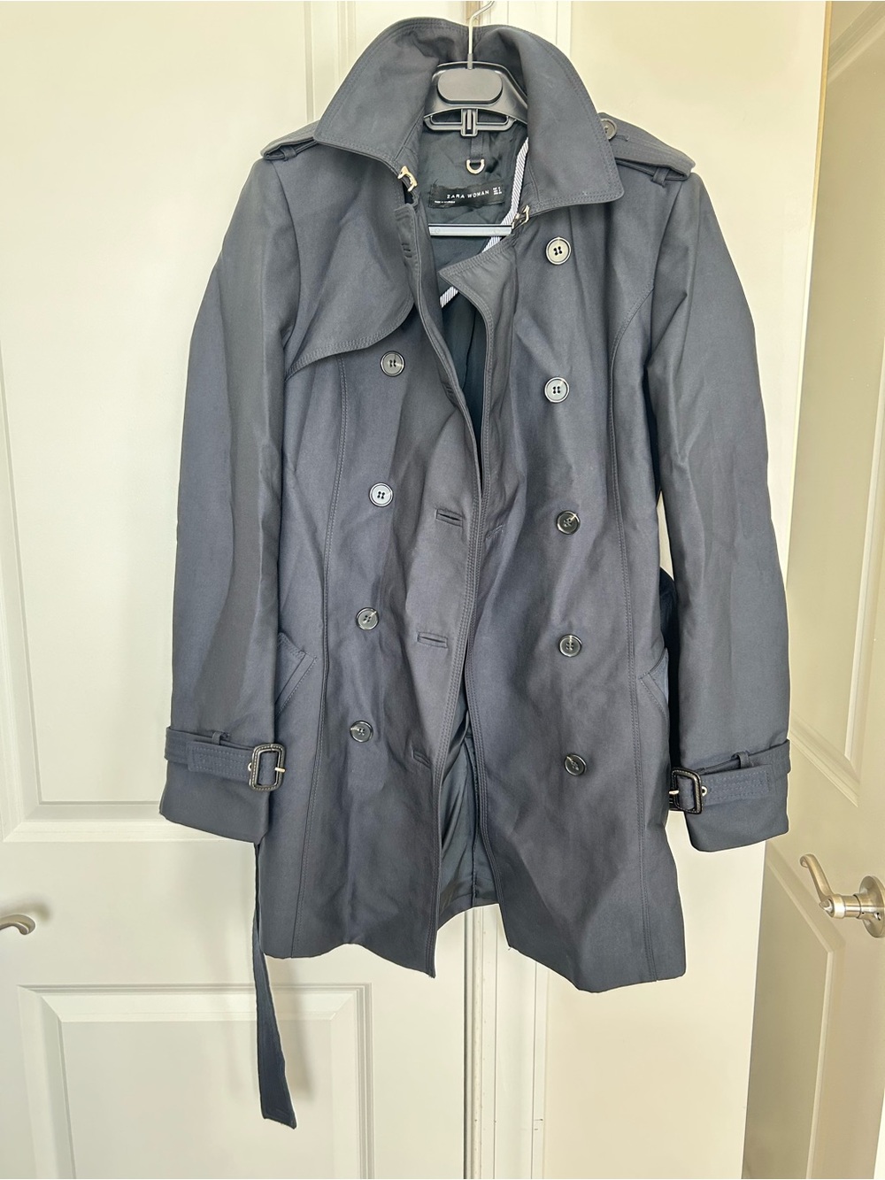 Zara Women’s Navy Double-Breasted Trench Coat